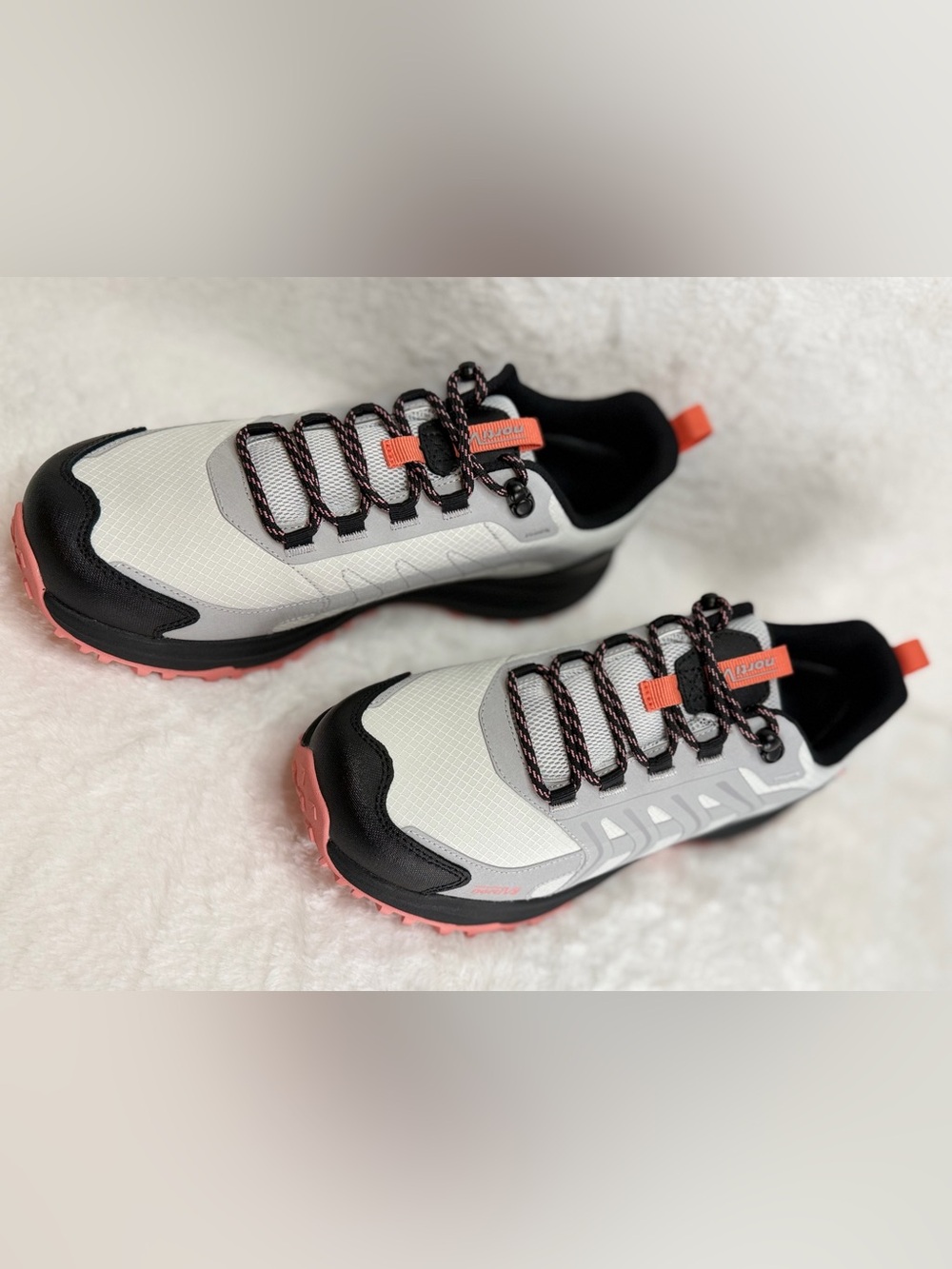 Men's White and Coral Lace-Up Trail Sneakers